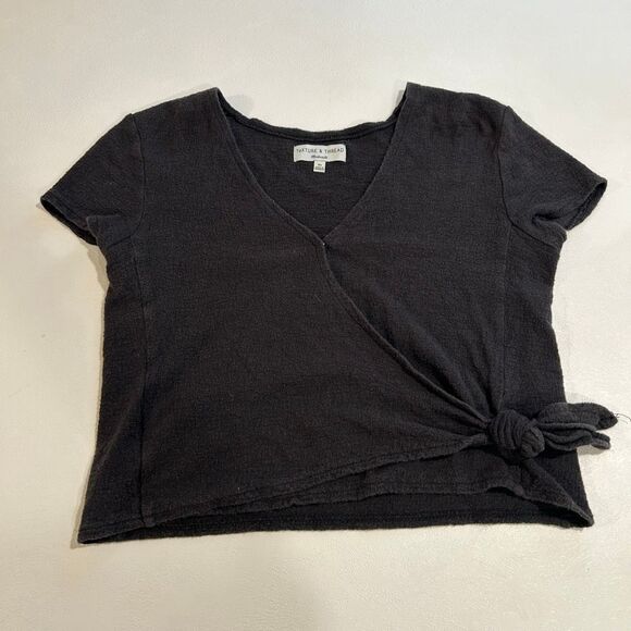 Madewell Texture & Thread Black Wrap Tie Front Top XS Casual Everyday Soft Knit - Picture 1 of 9